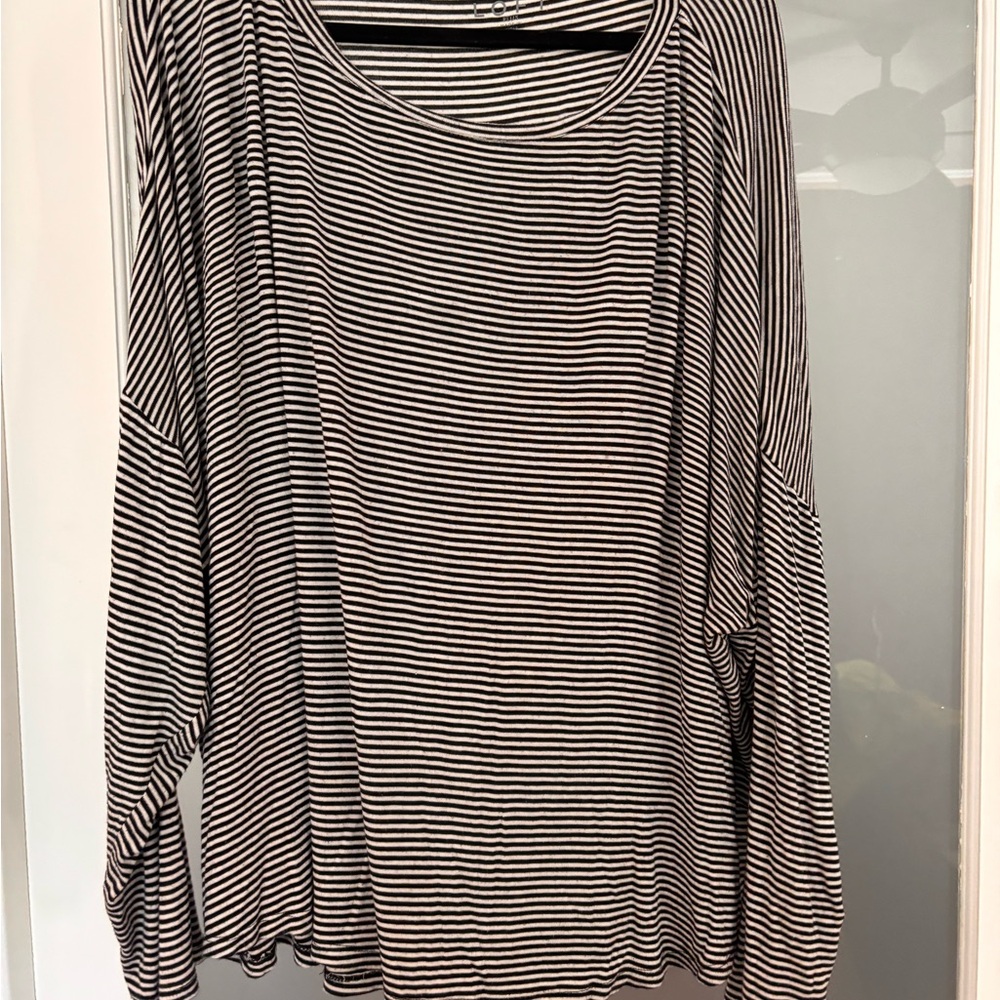 LOFT Black and White Striped Long Sleeve Top
